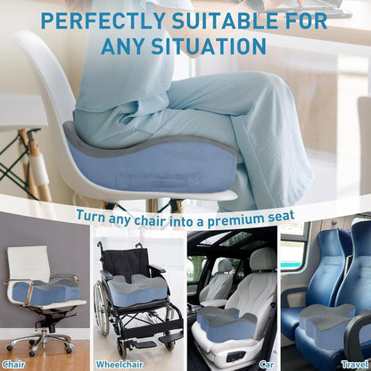 BlissTrends Memory Foam Seat Cushion for Office Chair & Car Seat, Black | 4.7in Ergonomic Tailbone & Sciatica Support with Removable Velvet Cover for Pressure Relief and Long Sitting Comfort