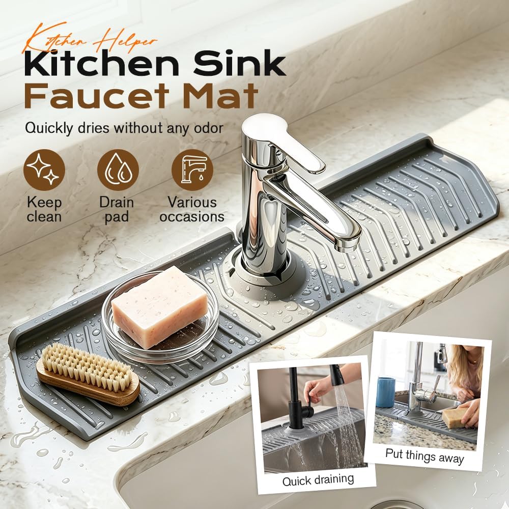 Kitchen Sink Faucet Mat, 2025 New Foldable Faucet Mat for Kitchen Sink, 30in Silicone Faucet Guard & Draining Mat Keep Countertops Dry Splash Guard (Green, 30in)