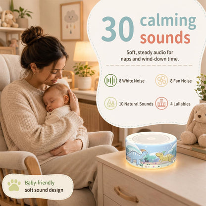 Kipcush White Noise Machine for Baby & Adults, 30 Soothing Sounds, Sleep Sound Machine with 8 Color Night Light, Memory Function, White Noise for Sleeping, Nursery, Office, Travel & Relaxation