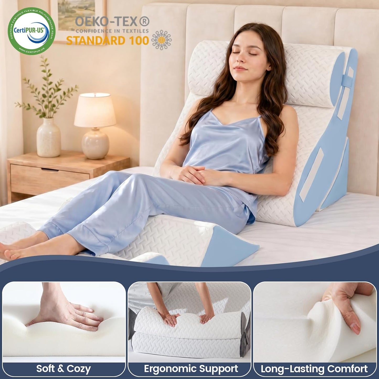 5PCS Wedge Pillow Set for After Surgery, Adjustable Orthopedic Foam Bed Wedge Pillow for Acid Reflux, GERD & Heartburn Relief, Back & Leg Elevation Support for Sleeping & Sitting Up, White Grey
