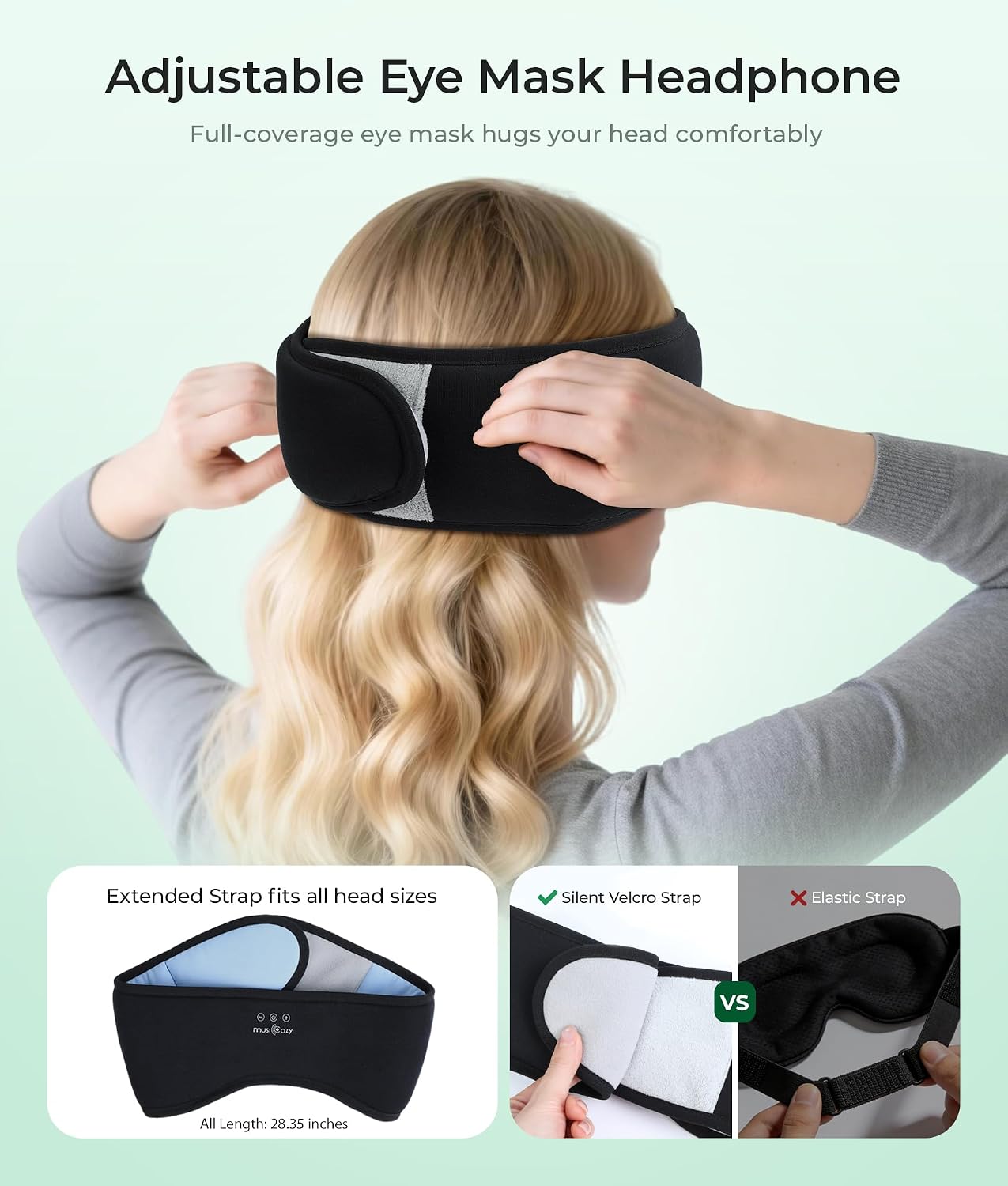 MUSICOZY Sleep Mask with Bluetooth Headphones Eyemask for Side Slippers | Bamboo Cotton Sleeping Headphone,Wireless Earphones with HD Stereo Speakers Blackout Eye Masks Earbuds for Men and Women