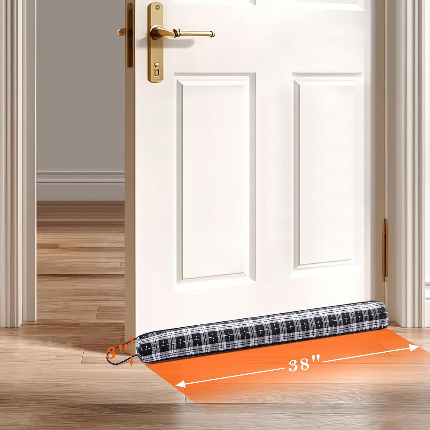 Door Draft Stopper with Removable Washable Cover, 38", Black | Weighted Gap Filler, Blocks Hot and Cold Air, All-Season Seal, Easy Install, Noise & Wind Blocker, Home Essentials