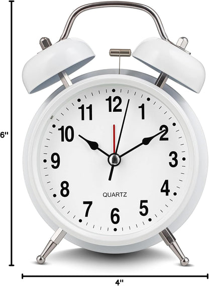 Bernhard Products Analog Alarm Clock 4" Twin Bell Vintage Navy Blue Silent Non-Ticking Quartz Battery Operated Extra Loud with Backlight for Bedside Table Desk, Retro Old Fashioned for Heavy Sleepers