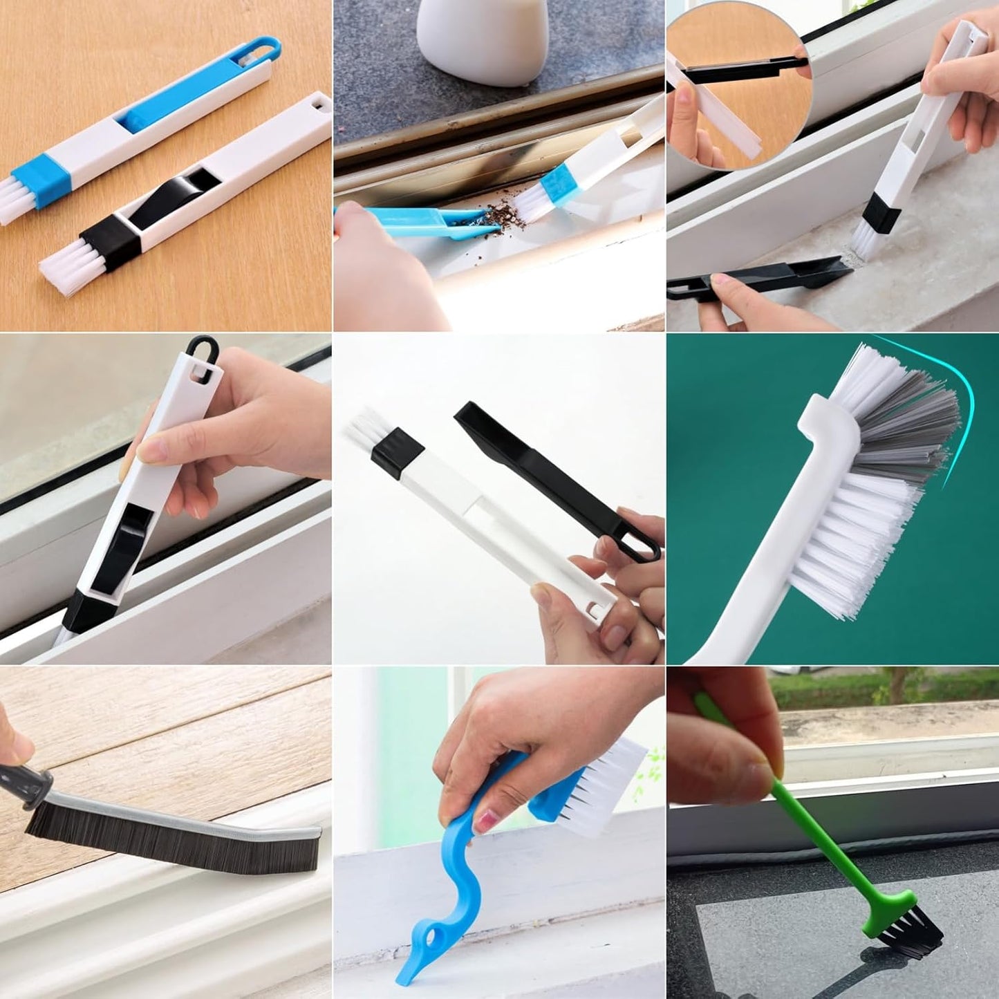 CRAFNEW 14Pcs Window Track Cleaning Tools, Groove Gap Cleaning Brush Kit | Crevice cleaner for window tracks, sliding doors, tile grout, AC vents, keyboards, window sills, shower tracks, car air vents