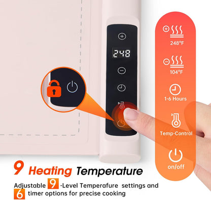 Warming Mat for Food Extra Large- 24"x16" Electric Warming Trays for Buffets Party, Food Warmers for Thanksgiving, Christmas House Warming Gift, Portable Heating Mat with 9 Temp Settings & 6H Timer