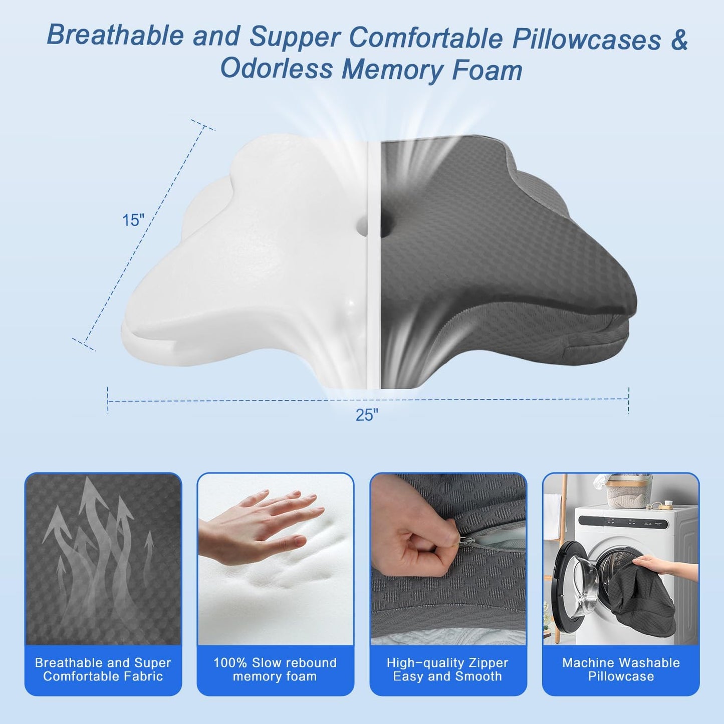 Pain Relief Cervical Pillow for Neck Support, Adjustable Ergonomic Pillow | Cozy Sleeping, Odorless Orthopedic Memory Foam Pillow, Contour Bed Pillow for Side Back Stomach Sleeper