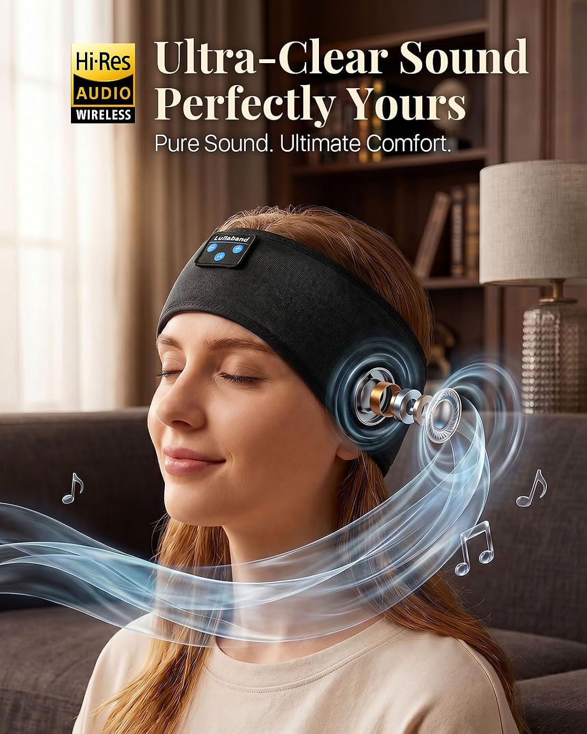 Lullaband Sleep Headphones, Bluetooth Headband Headphones with 12-Hour Battery, Soft Headband for Sleeping, Travel, Exercise, Yoga & Relaxation