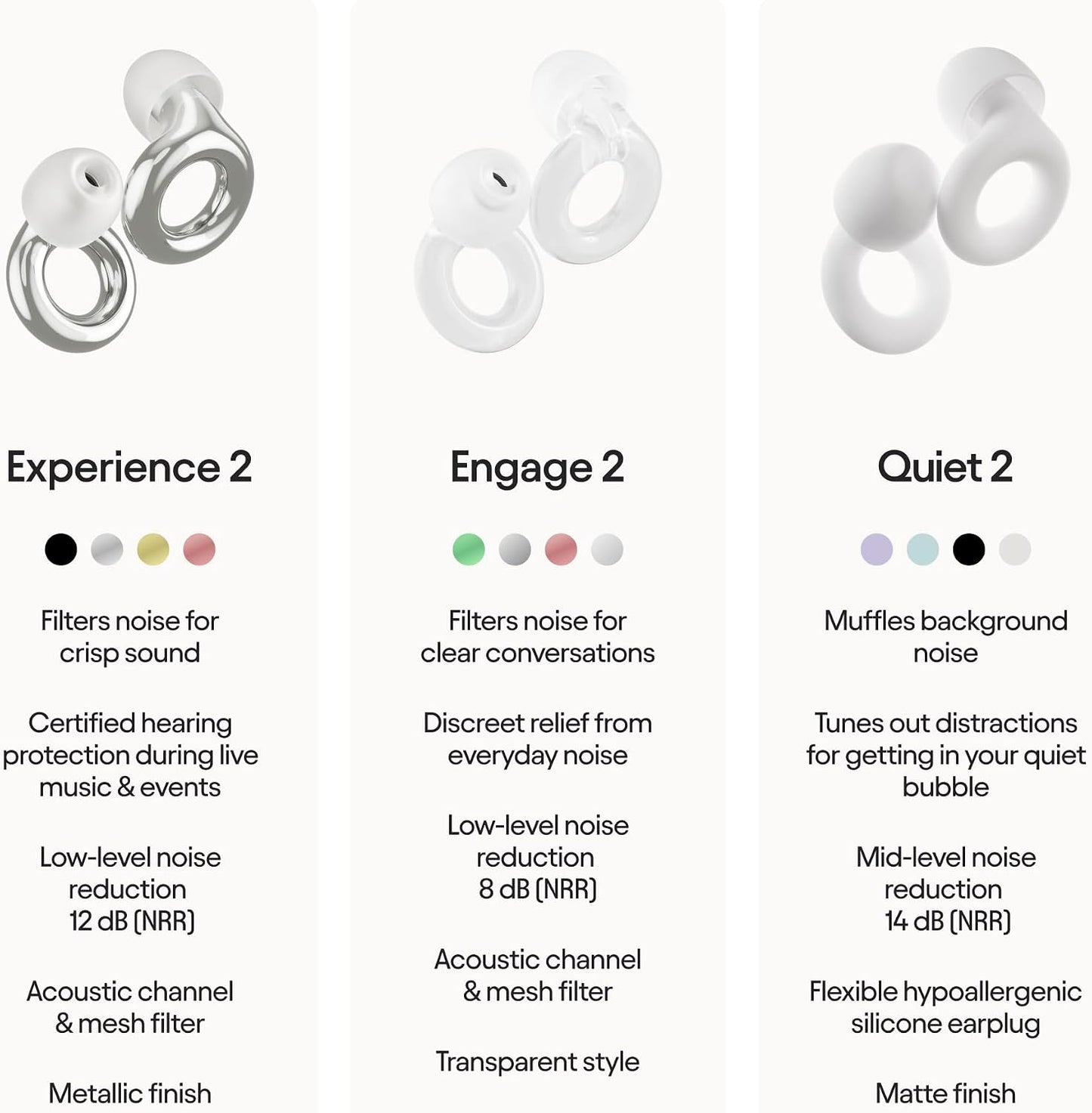 Loop Experience 2 Ear Plugs - Stylish Certified Hearing Protection | 17dB SNR noise reduction (high-fidelity). For concerts, festivals, live events, musicians, sports, DJs & nightlife