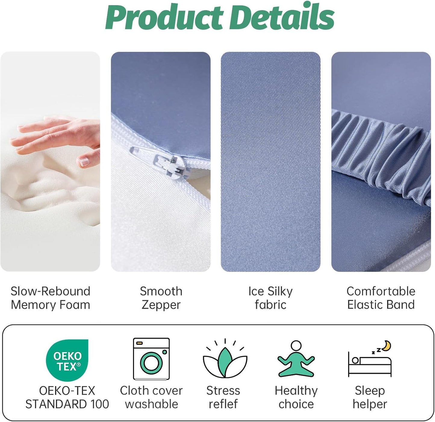 xiaomubiao Memory Foam Knee Pillow for Side Sleepers, Cooling Leg Pillow with Adjustable Strap for Sciatica, Hip & Back Pain Relief, Orthopedic Contour Between Leg Cushion with Washable Cover
