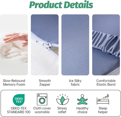 xiaomubiao Memory Foam Knee Pillow for Side Sleepers, Cooling Leg Pillow with Adjustable Strap for Sciatica, Hip & Back Pain Relief, Orthopedic Contour Between Leg Cushion with Washable Cover