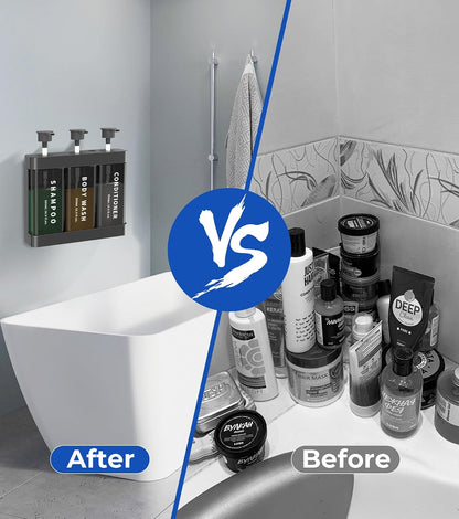 Shampoo and Conditioner Dispenser Shower Soap Dispenser 3 Chamber No Drill, 3 * 16.9 fl.oz Shampoo Dispenser for Shower Wall Mounted Shower Shampoo Dispenser 3 Chamber for Bathroom Hotel Black