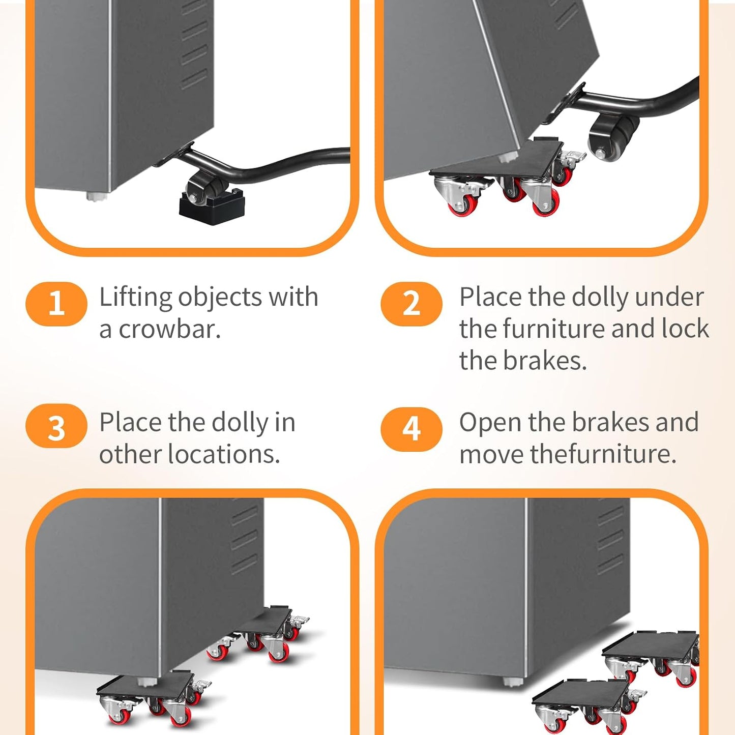 Heavy Duty Furniture Movers with 5 Wheels, 2000 lb Capacity Furniture Dolly Furniture Lifter Jacks Tool Set for Moving Heavy Furniture and Appliances, 360° Rotating Wheels & Side Brake