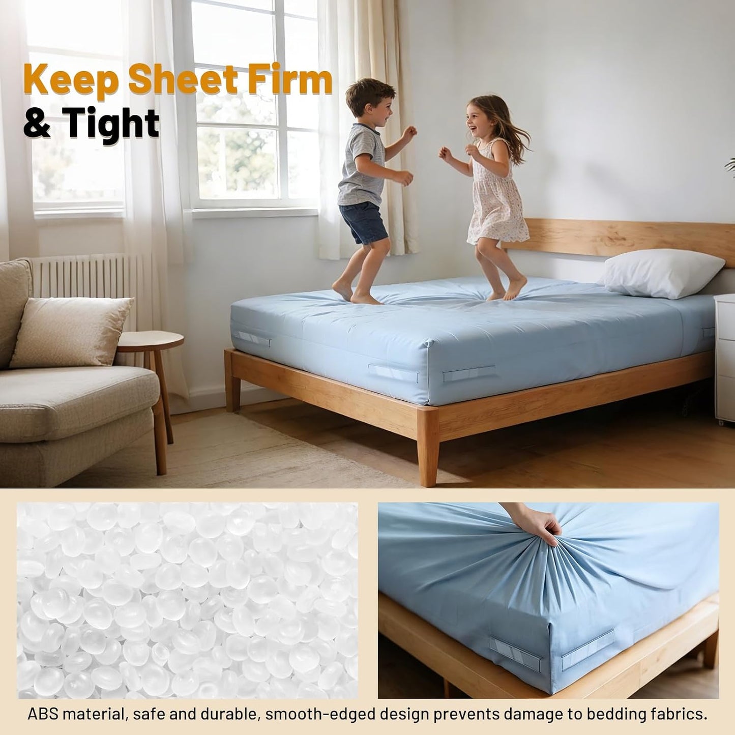Fitted Bed Sheet Holders for Corners, Anti-Slip Lock Clips Keep Sheets Firm & Tight, Patent Design Adjustable Angle for Mattress Topper Pad of Home Hospital Hotel, Easy Installation, New Year's Gift