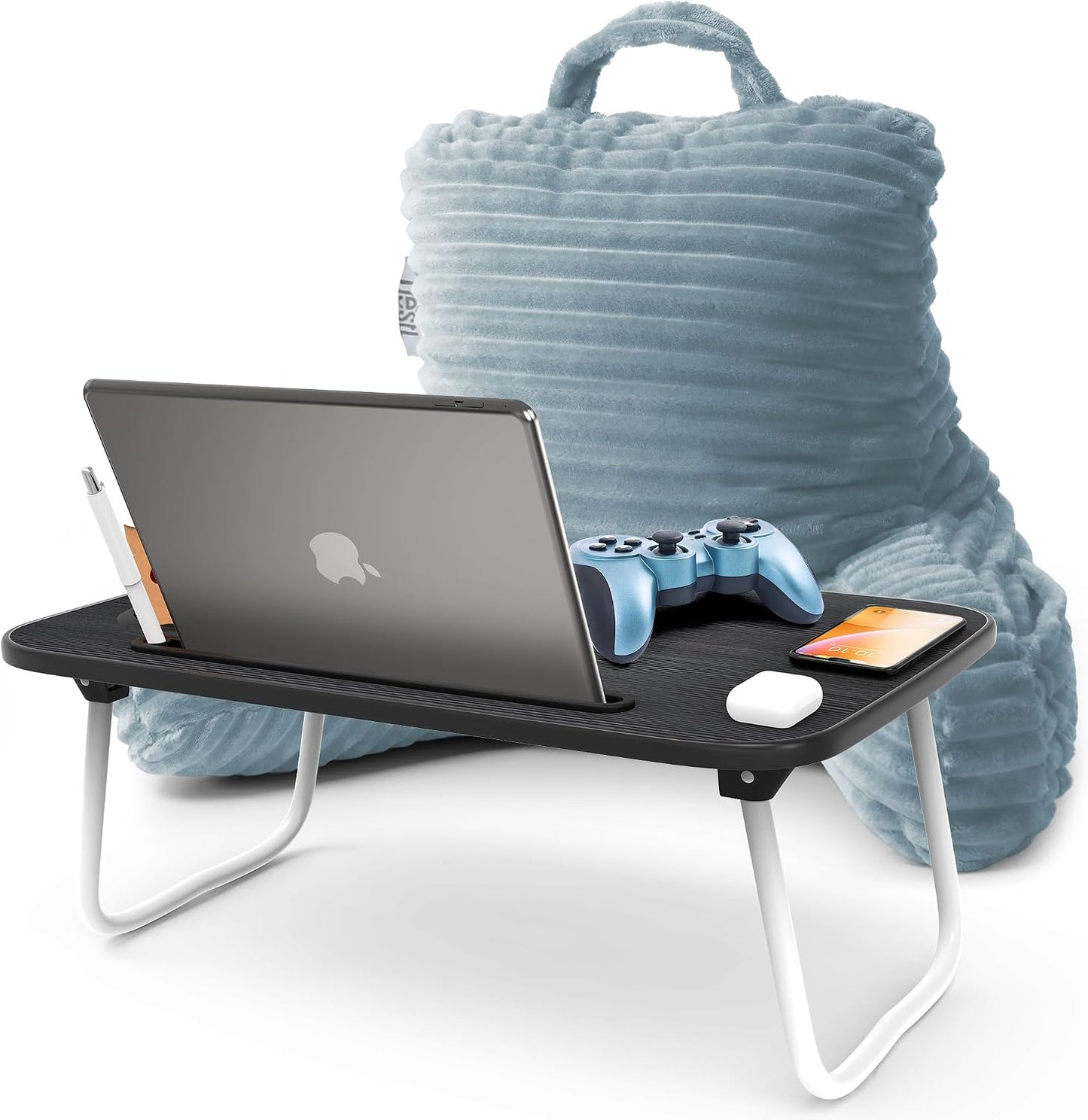 Nestl Reading Pillow with Shredded Memory Foam, Luxe Cut Plush Back Pillow for Sitting Up in Bed, Back and Arms Adjustable Support for Adult & Teens, Backrest Pillows with Washable Cover Dark Grey