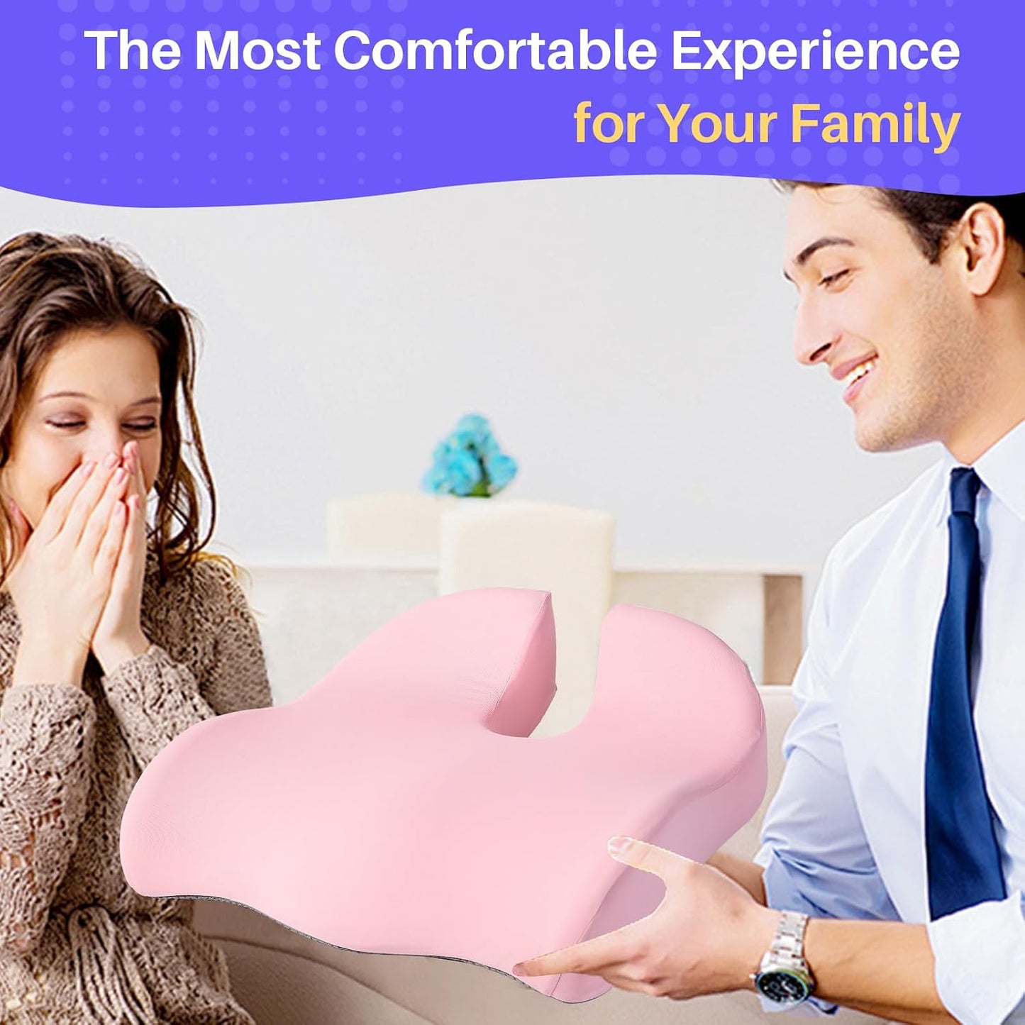 Ergonomic Seat Cushion, Office Chair Cushion for Sciatica Support, Pink | Office Seat Cushion for Tailbone Pain Relief, Sciatica, Hip, Coccyx Cushion for Car, Memory Foam Chair Pad for Long Sitting