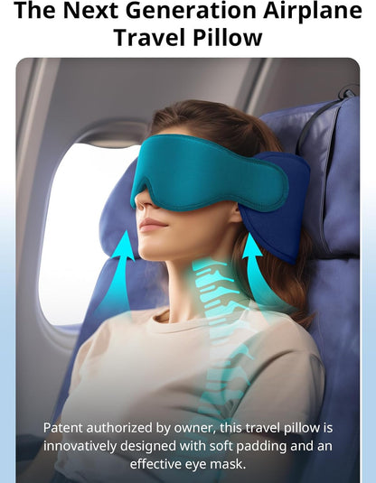 Inspireyes Travel Pillows for Airplanes, 360° Head Support for Long Flight, Soft Airplane Pillow with 3D Eye Mask for Sleeping, Stop Bobblehead, Airplane Headrest Gadgets, Light Black