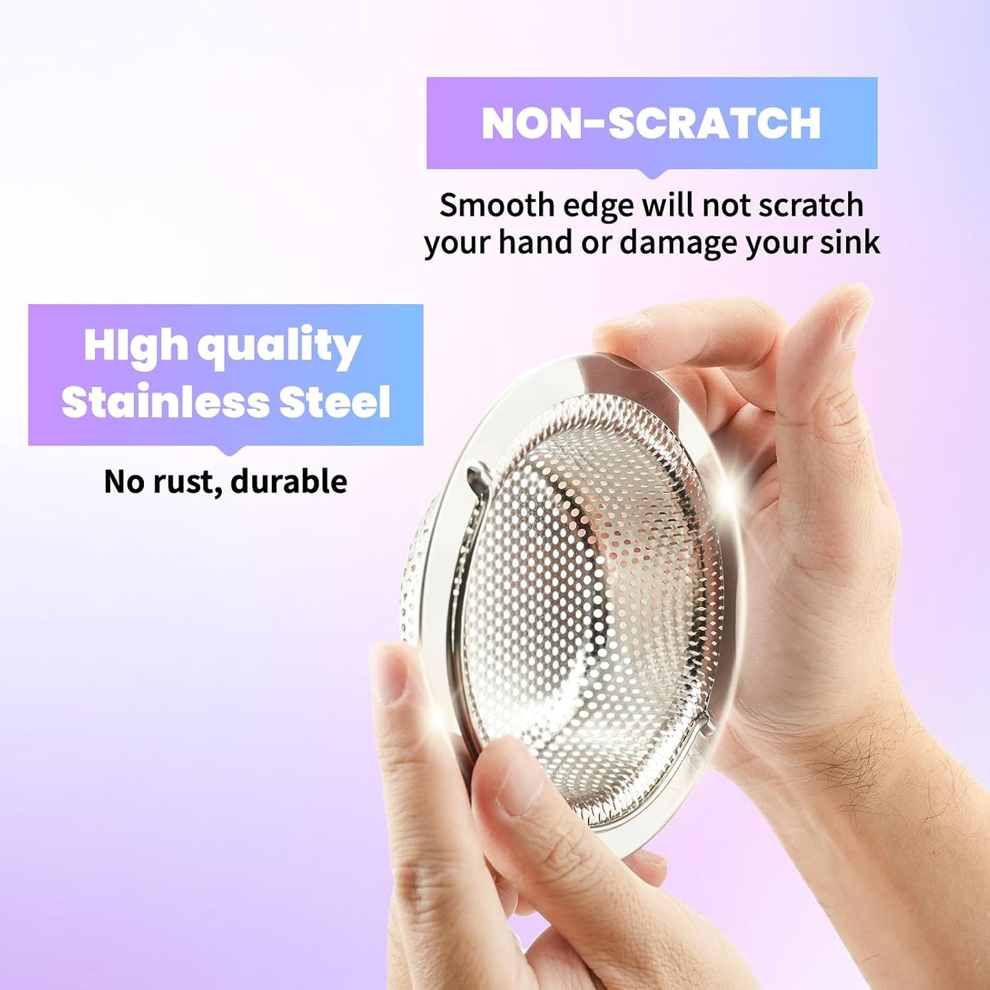 2 Pack Kitchen Sink Drain Strainer with Handle, Stainless Steel Large Kitchen Sink Drain Basket Food Catcher, Outer Diameter 4.5 Inch, Rust Free