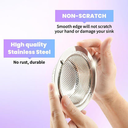 2 Pack Kitchen Sink Drain Strainer with Handle, Stainless Steel Large Kitchen Sink Drain Basket Food Catcher, Outer Diameter 4.5 Inch, Rust Free