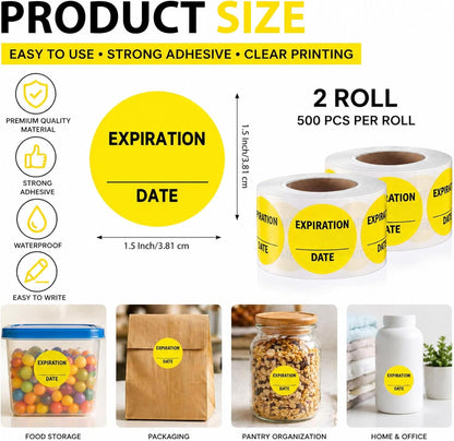 1000 Pcs Expiration Date Stickers - 1.5 Inch Small Food Labels for Marking Organizing Inventory, Food Container or Storage