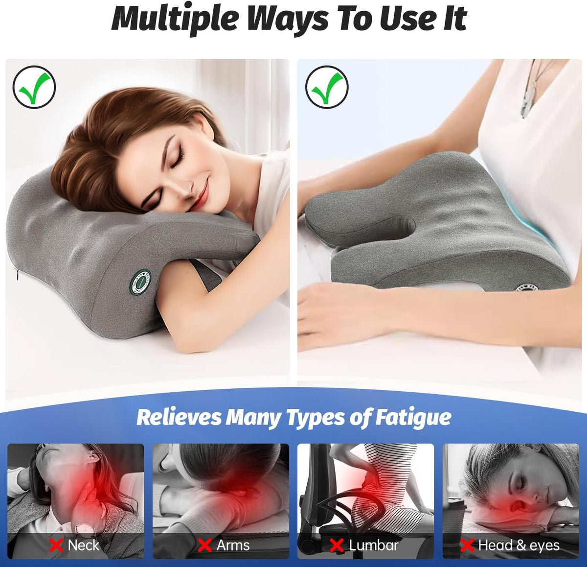 Office Chair with Headrest, Memory Foam Neck Support Pillow, Desk Pillow for Napping, Arm & Chest Support Flexible Hanging Cushion, Fits Most Office Chairs, Removable Washable Gray Cover