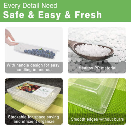 SILIVO Fruit Storage Containers for Fridge (3 Pack) - 1.5L Produce Saver Containers for Refrigerator with Removable Drain Tray Keep Fresh for Produce, Bacon, Fruits and Vegetables