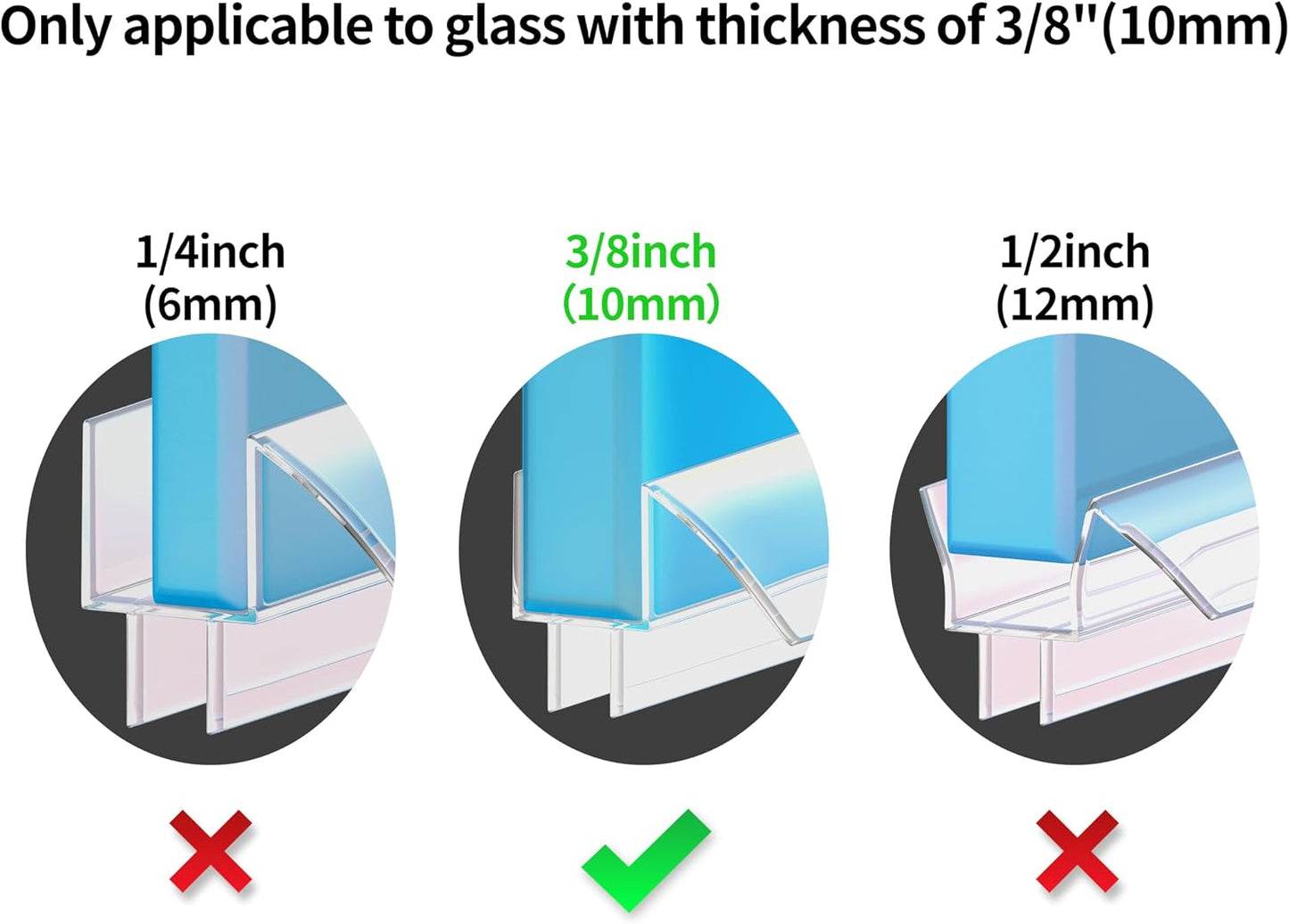 2Pack Frameless Shower Door Bottom Seal Strip for 3/8"(10mm) Glass, 39.3" Ultra Clear Polycarbonate Shower Sweep, Water Guard Barrier