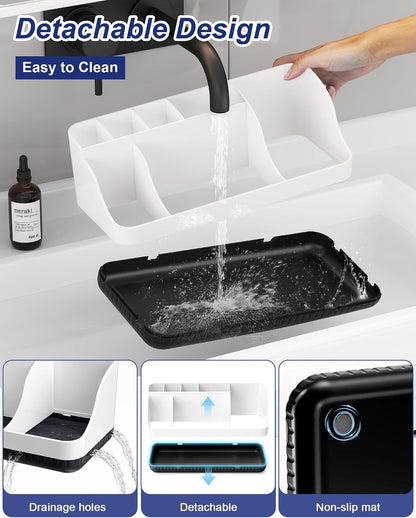 Bathroom Counter Organizer and Storage, 7 Slots Detachable Toothbrush Holders for Bathrooms, Anti-Slip Electric Toothbrush and Toothpaste Holder Countertop Vanity Organizer Accessories for Adults Kids