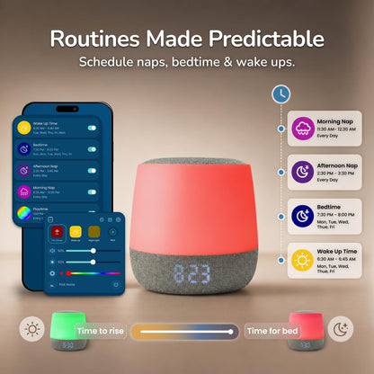 Babysense Baby Sound Machine with Night Light for Sleeping - Smart Portable Nursery White Noise Machine for Babies & Kids, Free App, No Subscription, 28 Sounds, Ok-to-Wake Alarm Clock, Sleep Timer