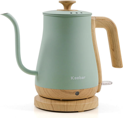 Gooseneck Electric Kettle, 0.8 L, 1000 W, Auto Shut-Off, Light Green | Compact 0.8 L Kettle With Stainless Steel Interior, Gooseneck Pour, Wood-Grain Handle, Auto Shut-Off And Boil-Dry Protection