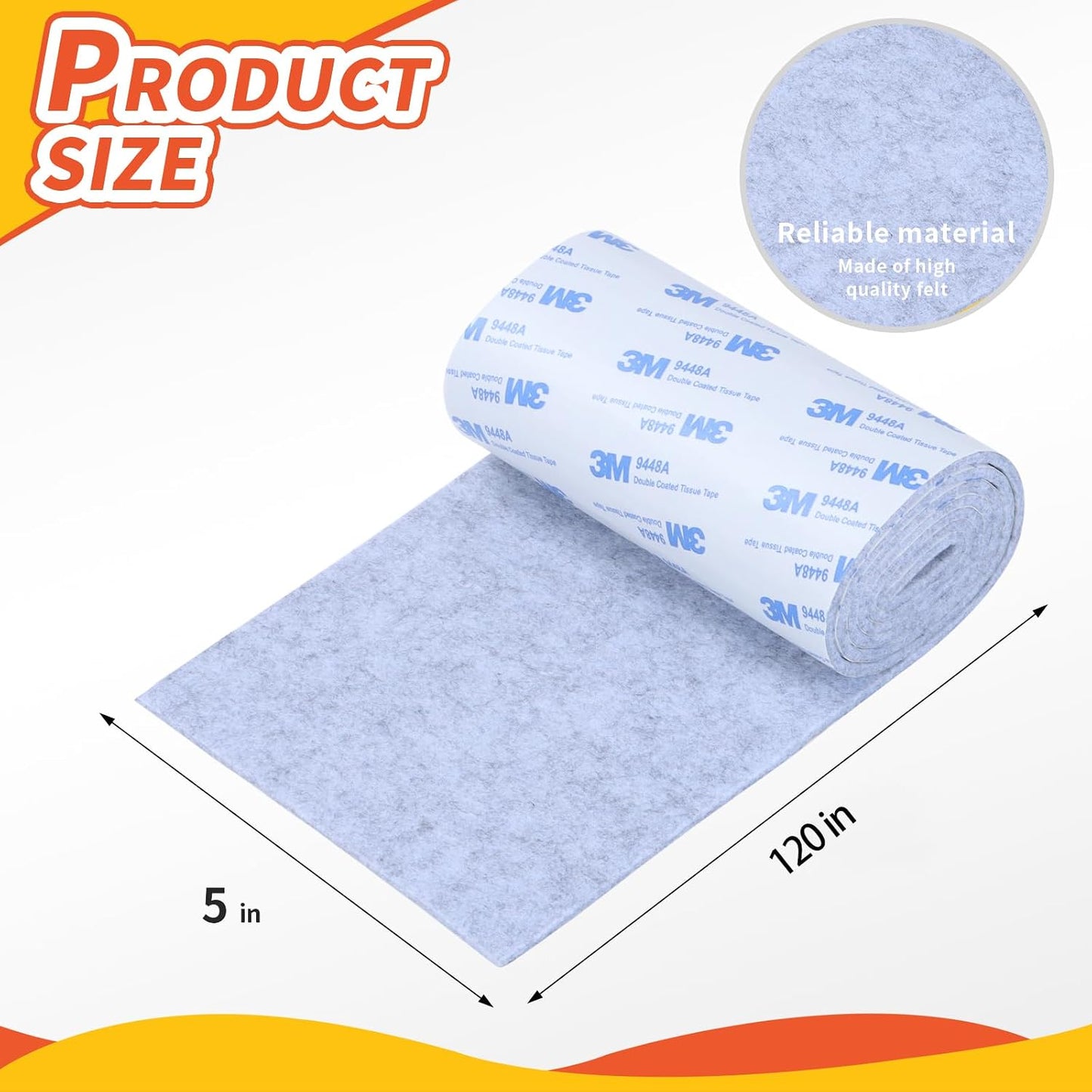 Felt Furniture Pads, 40 x 5 x 0.12 Inch Felt Strips | Non Slip Self Adhesive Cuttable Heavy Duty Felt Tape for Protecting Hardwood Floors Chair Wall Protector, Black