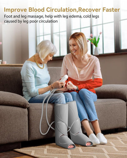 FIT KING Leg Massager for Circulation and Pain Relief, Air Compression Leg and Foot Massager to Relieve Pain Swelling Edema with 2 Size Extensions- Great Gift for Wife Mom and Dad