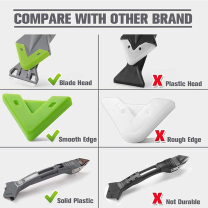 Caulking Tool 5 in 1, Caulk Remover & Sealant Finishing Tool, 10-Piece Kit | 5 Silicone Pads + 2 Stainless Steel Blades + 4 Angle Scrapers | Seam Repair for Kitchen, Bathroom, Tile & Window Joints