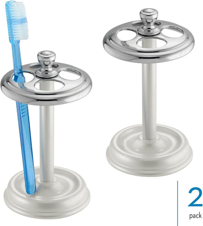 iDesign Steel Divided Toothbrush Holder Stand, 3.25" x 3.25" x 5.75" | Four Divided Compartments, Brushed Nickel & Polished Chrome