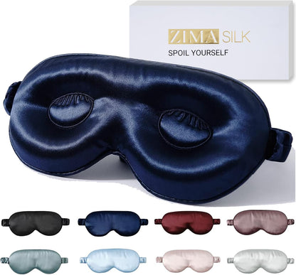 ZIMASILK Adjustable 22 Momme 100% Pure Mulberry Silk Sleep Mask, 3D Contoured Cup Eye Mask for Sleeping, Super Soft Breathable Blindfold, Perfect Blocks Light for Sleeping (Black)