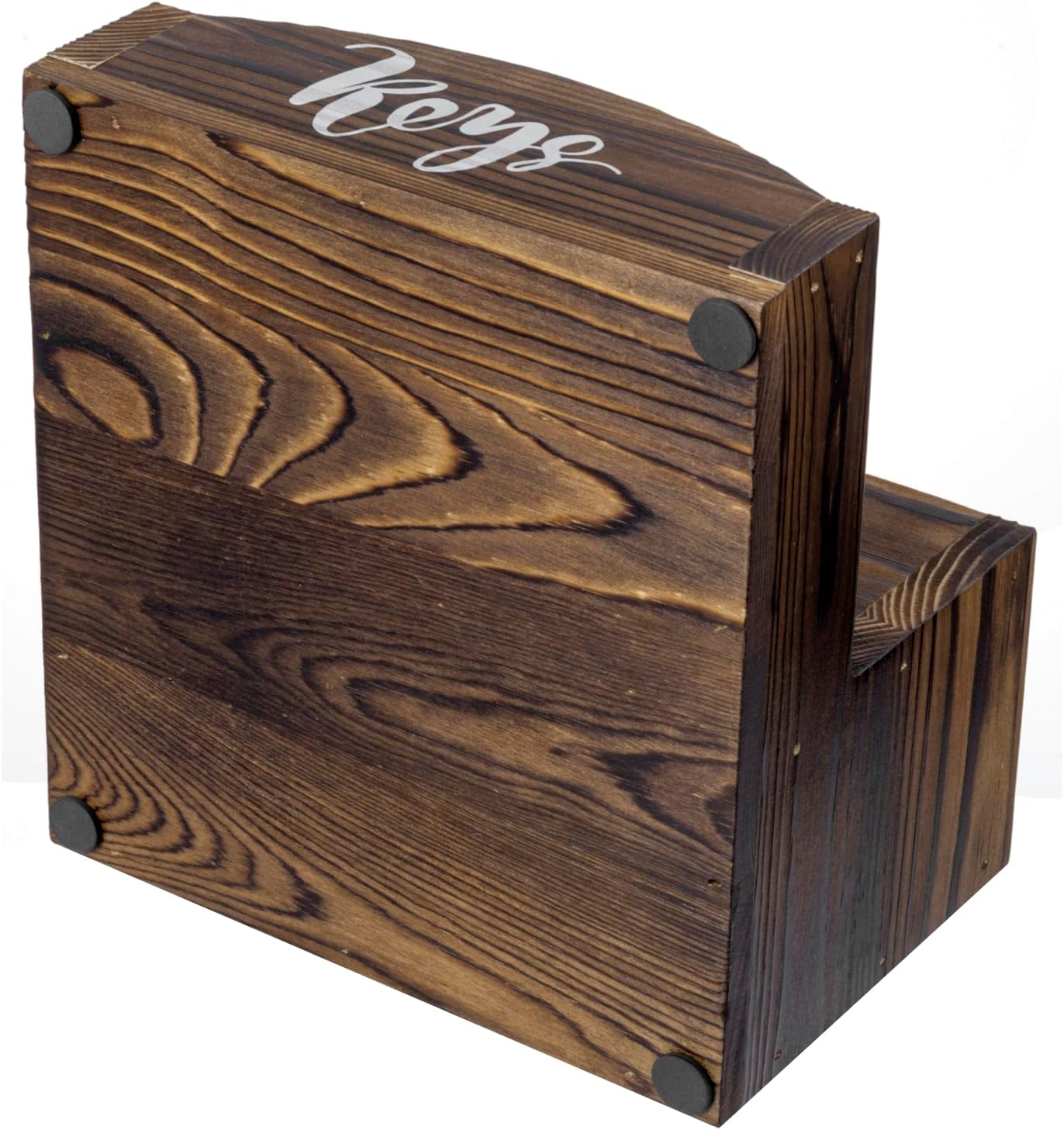 MyGift Rustic Torched Wood Mail Holder and Key Organizer Entryway Storage Tray with Cursive Mail and Keys Word Design, Office, Dorm, Classroom Desktop Organizing Bin