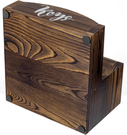 MyGift Rustic Torched Wood Mail Holder and Key Organizer Entryway Storage Tray with Cursive Mail and Keys Word Design, Office, Dorm, Classroom Desktop Organizing Bin