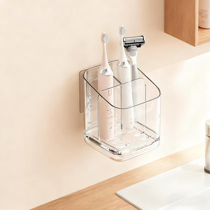Toothbrush Holder Wall Mounted,Detachable Toothbrush and Toothpaste Holder | with Divider for Bathroom, Anti-Slip Electric Tooth Brush Holder Set with Drainage, Bathroom Accessory - Clear
