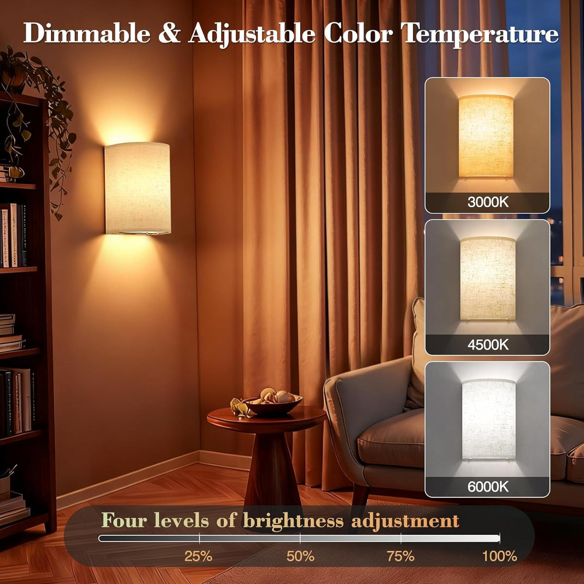 Battery Operated Rechargeable Wall Sconce Set of Two with 10000mAh Battery