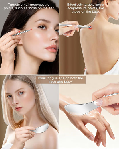 2 in 1 Acupressure Pen and Scraper Set, Stainless Steel Muscle Scraper Tool, Body Gua sha Tool for Physical Therapy, Deep Tissue Massage, Myofascial Release Tool