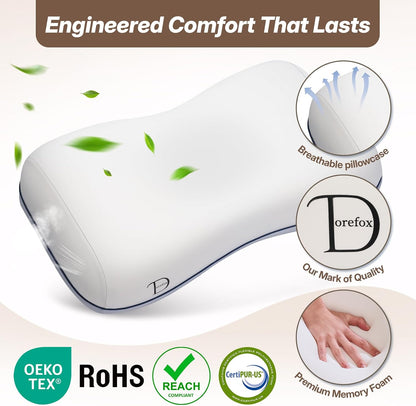 Cervical Neck Pillow, Adjustable Memory Foam for Neck Support, White | Adjustable Firmness. 3-Level Height, Ergonomic Support, CertiPUR-US Foam, Breathable Cover, All Sleep Positions