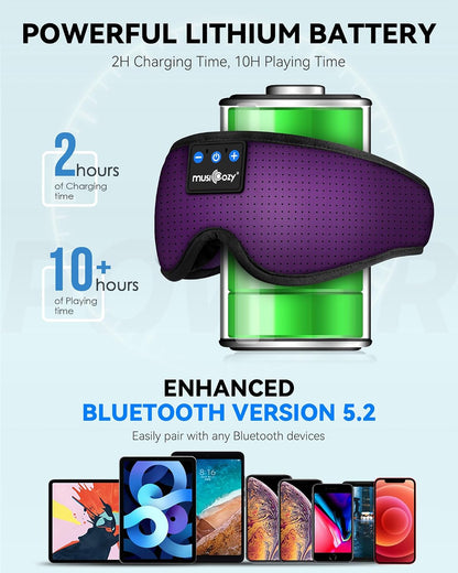 MUSICOZY Sleep Headphones 3D Bluetooth 5.4 Headband Sleep Mask, Wireless Sleeping Headphones Music Earbuds Eye Mask for Side Sleepers Travel with Speakers Cool Gadgets Gifts