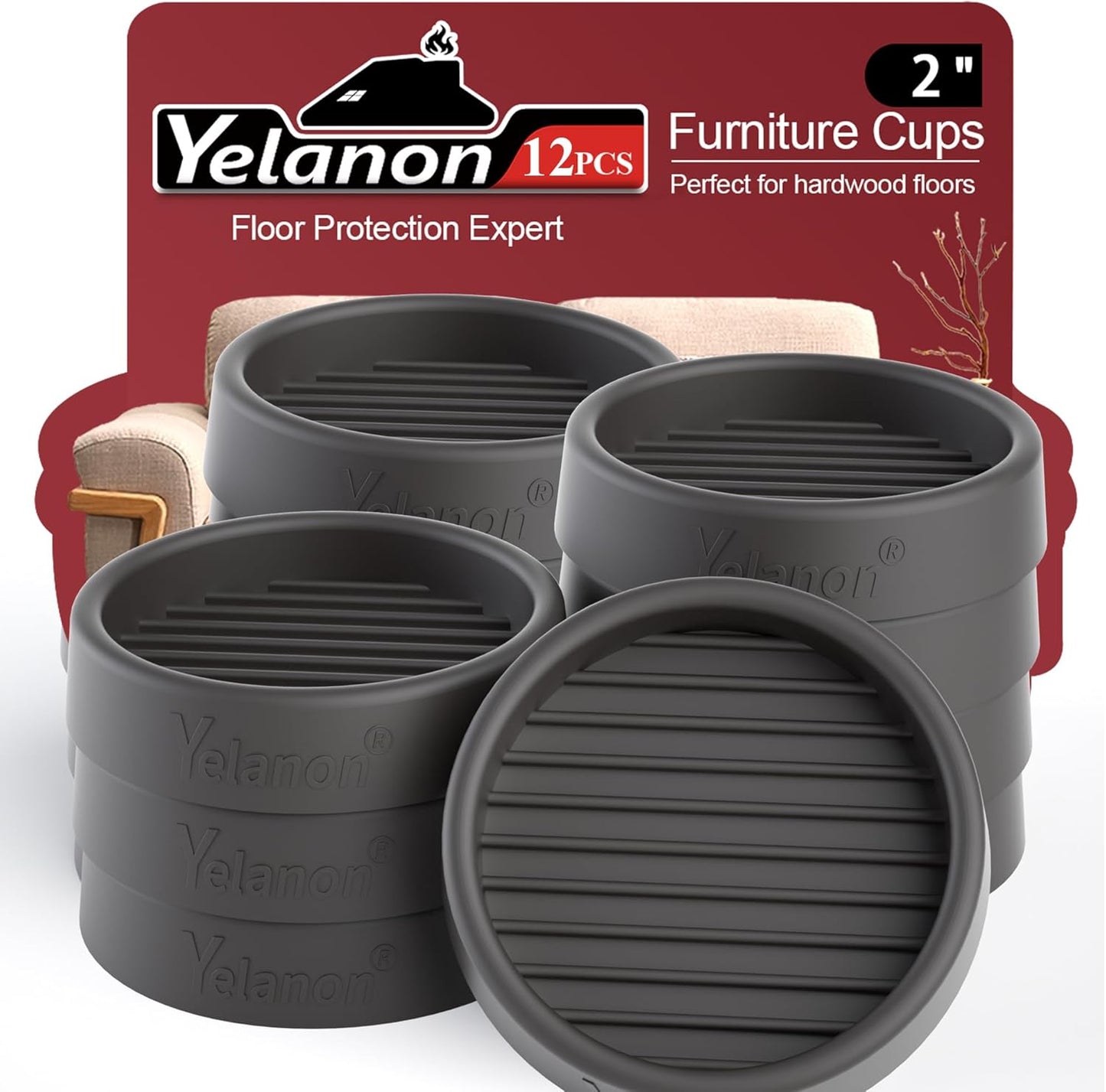 Furniture Coasters 4 Pcs 4” Furniture Caster Cups - Non Slip Furniture Pads Hardwoods Floors - Non Skid Grippers Rubber Furniture Feet Anti Slide Floor Protector for Bed Couch Stoppers Black