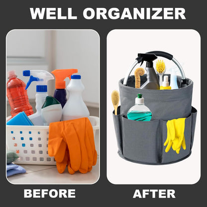 Cleaning Caddy with Handle, 17L Foldable Cleaning Supplies Organizer, Portable Storage Basket, Cleaning Supply Caddy, Multifunctional Cleaning Bucket Bag for Garden, Home, Kitchen (Black)