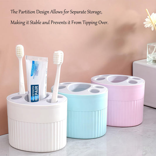 Toothbrush Holder for Bathroom Countertop, Multi-Slot Toothbrush Caddy with Drainage, Detachable Design, Non-Slip Base, Toothpaste Organizer (1, Blue)