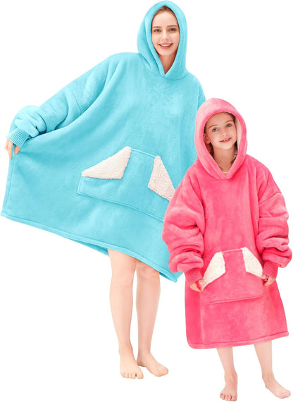 Wearable Blanket Hoodie, Oversized Sherpa Fleece Sweatshirt Blanket with Giant Hood Pocket and Sleeves for Adult, Warm & Cozy Grey Blanket Gifts for Women
