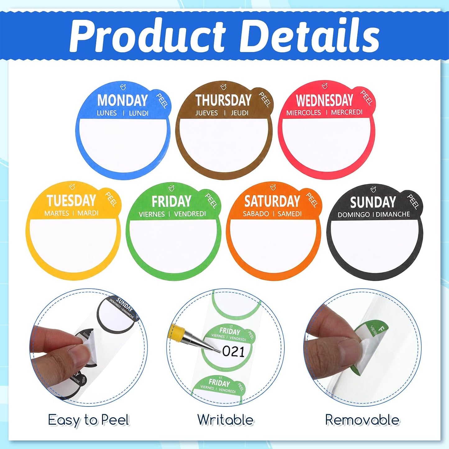 10500 Pcs Day Dots Food Labels 1 Inch Days of the Week Stickers | Removable Date Dot Sticker Round Self Adhesive Date Stickers for Restaurant Kitchen Container Inventory Management Supplies