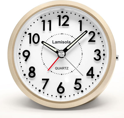 Lamisola 4 Inch Alarm Clock for Bedrooms, Small Analog Desk Clock, Black