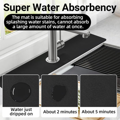 LOPNUR Cuttable Faucet Mat for Kitchen Sink, Extra Long 29 Inch, Black | Super Absorbent & Fast Dry Diatomite Sink Splash Guard, 0.8-2.4 Inch Adjustable Faucet Hole, Cut to Fit Bathroom & RV Sinks