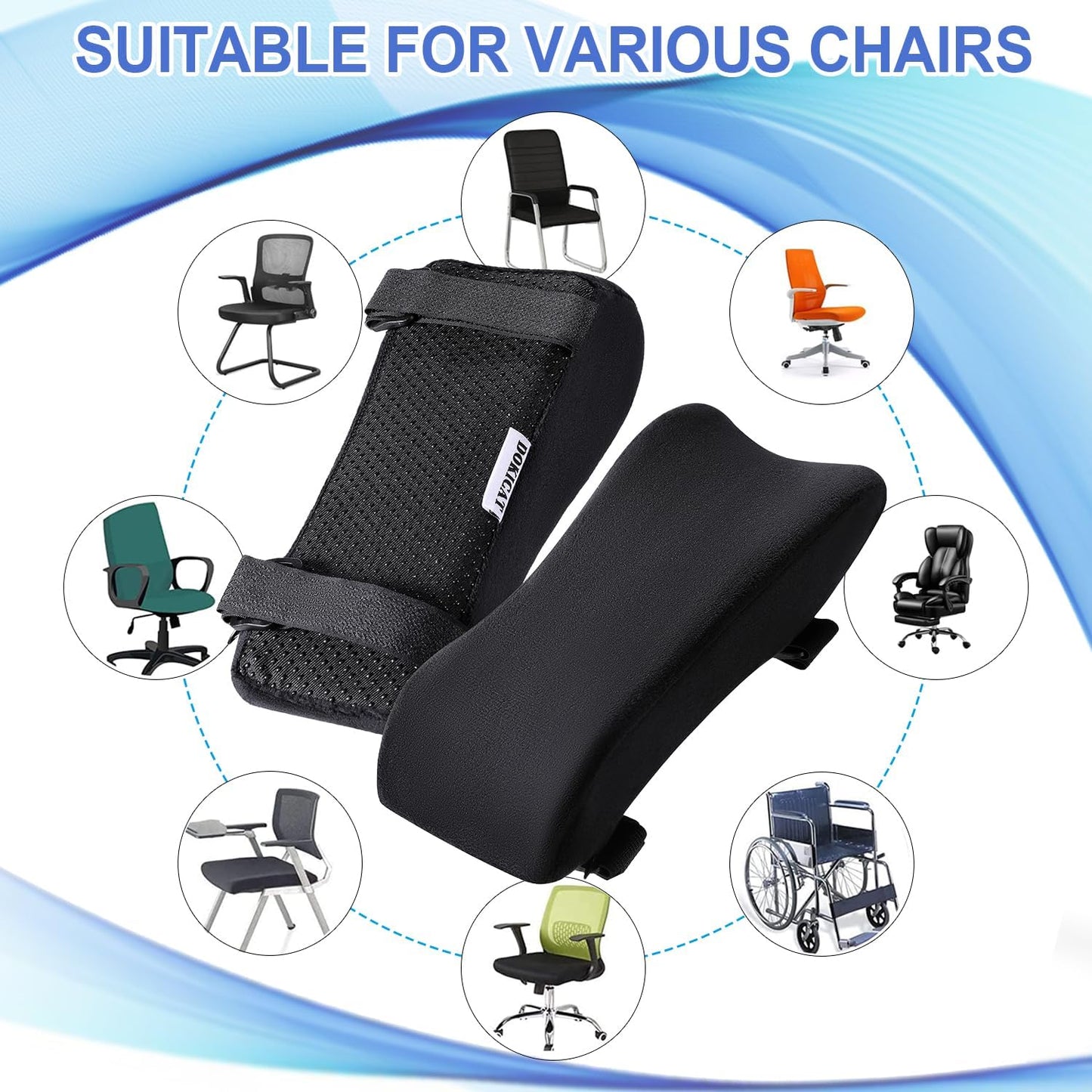 Dokicat Ergonomic Memory Foam Office Chair Armrest Pads, Gaming Chair Arm Rest Cover Pillow, Elbow Support Cushion for Computer, Wheelchair and Desk Chairs (Set of 2)