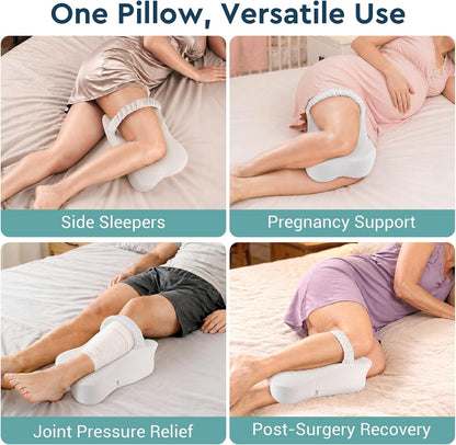 Long Knee Pillow for Side Sleepers with Strap - Large Leg Pillow for Side Sleeping with Full Thigh & Knee Support, Memory Foam Alignment Pillows for Sciatica, Hip & Knee Relief, White
